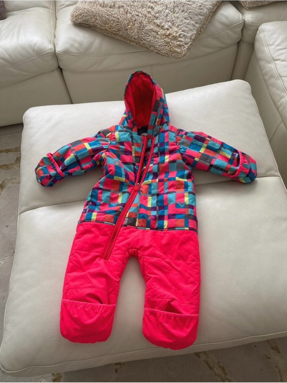 Roxy Kids One-Piece Bodysuit Pink Multi-Color Plaid Snow Suit